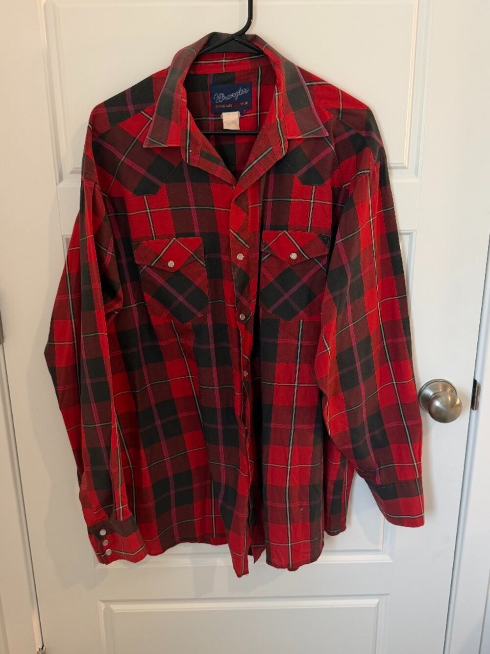 Vintage Wrangler Western Pearl Snap Plaid Shirt Men's XLT 18-38 Long Sleeve